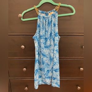 Tie dye dress and gold chain straps